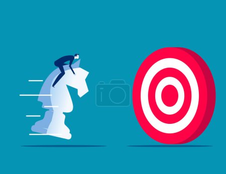 Illustration for Riding chess horse aiming to target. Business planning and strategy vector illustration - Royalty Free Image