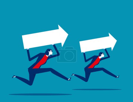 Illustration for Business team running with arrows. Business direction vector illustration - Royalty Free Image