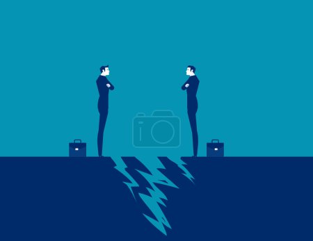 Téléchargez les illustrations : Deux hommes d'affaires s'affrontent devant la fissure. Illustration vectorielle des partenaires commerciaux - en licence libre de droit