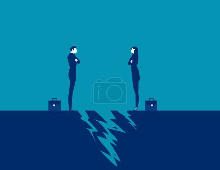 Illustration for Businessman and Businesswoman face each other in front of the crack. Business partner vector illustration - Royalty Free Image