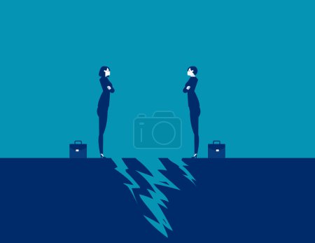 Illustration for Two businesswomen face each other in front of the crack. Business partner vector illustration - Royalty Free Image