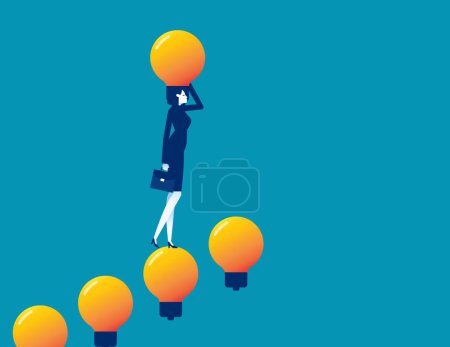 Illustration for Business with light bulb ladder. Business ladder of success vector illustration - Royalty Free Image