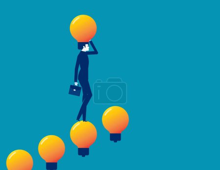 Illustration for Business with light bulb ladder. Business ladder of success vector illustration - Royalty Free Image