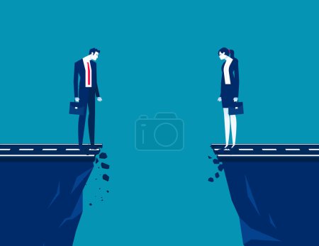 Illustration for Business and partnership standing on the edge of th eravine and thinking adbout how to meet. Business cooperation and problems - Royalty Free Image