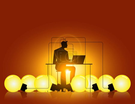 Téléchargez les illustrations : Businessman working and multi creative idea. Business lightbulb vector illustration - en licence libre de droit