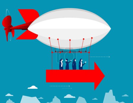 Ilustración de Team flying in the sky on hot air balloon. Business direction investment vector illustration - Imagen libre de derechos