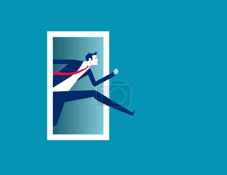Illustration for Businessman jump outside the frame. Business think outside vector illustration - Royalty Free Image