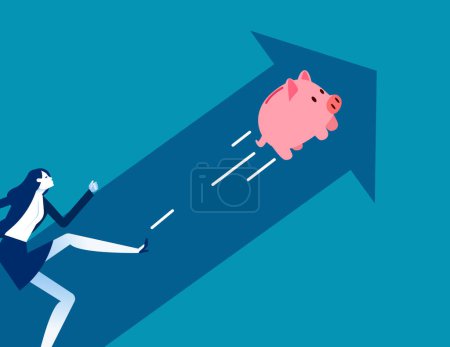 Ilustración de Kick the piggy bank to grow. Business saving vector illustration - Imagen libre de derechos