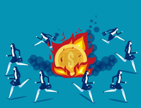 Ilustración de La moneda está en llamas. Los empresarios perdieron su capital de inversión - Imagen libre de derechos