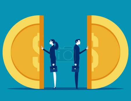 Illustration for Employee salary with equal distribution. Business egalitarianism vector illustration - Royalty Free Image