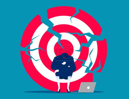 Illustration for Businessman sitting near crashed target. Business loss investment vector illustration - Royalty Free Image