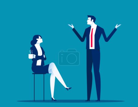 Ilustración de Couple discussing during meeting. Business coffee break vector illustration - Imagen libre de derechos