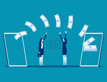 Illustration for Sending and receiving money with mobile phones. Business financial technology vector illustration - Royalty Free Image