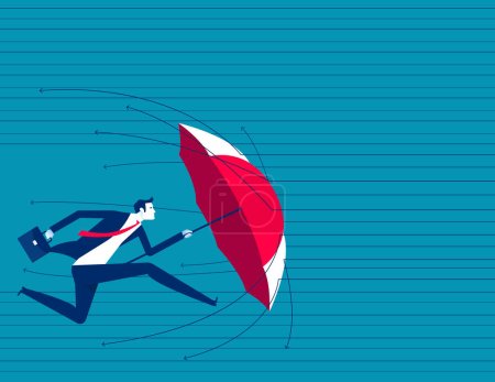 Ilustración de Paraguas de sujeción para cubrir y proteger de la flecha descendente. Existencias de tecnología en crisis económica - Imagen libre de derechos