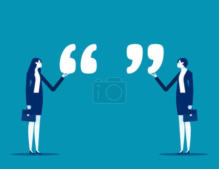 Illustration for Business person standing with quotation mark sign. Business inspiration quotes vector illustration - Royalty Free Image