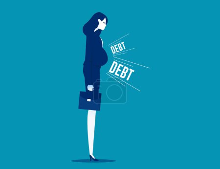 Illustration for Businesswoman fat debt burden paunch. Business financial vector illustration - Royalty Free Image