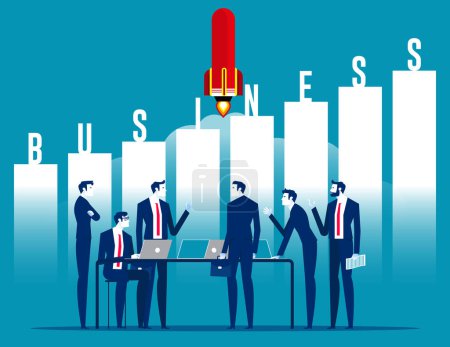 Illustration for Business team working together on their startup. Business growth vector illustration - Royalty Free Image