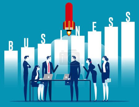 Illustration for Business team working together on their startup. Business growth vector illustration - Royalty Free Image