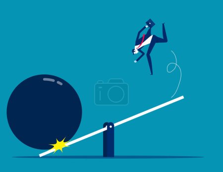 Illustration for Businessman with huge debt. Business scale and balance vector illustration - Royalty Free Image