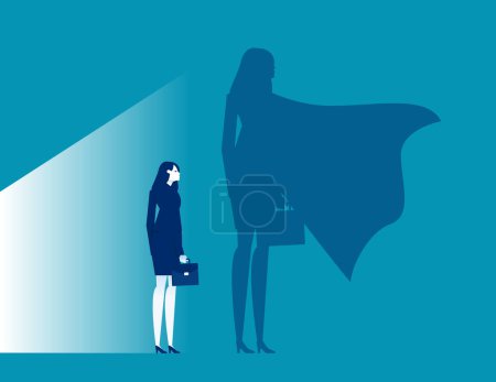 Illustration for Businesswoman turned into a superhero. Business confidence vector illustration - Royalty Free Image