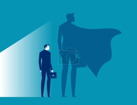 Businessman turned into a superhero. Business confidence vector illustration