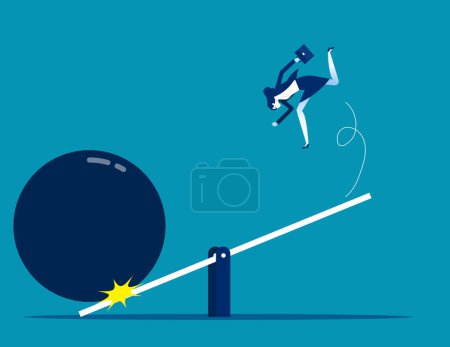 Illustration for Businesswoman with huge debt. Business scale and balance vector illustration - Royalty Free Image