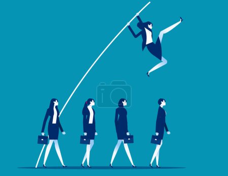 Illustration for Business person uses pole vault to jump companion to reach the goal. Business advantages and skill vector illustration - Royalty Free Image