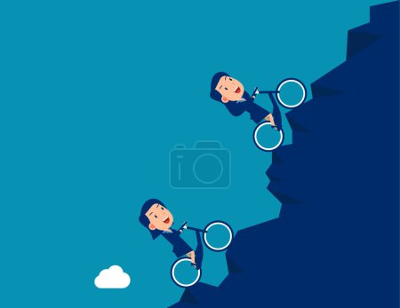 Illustration for Business person cyclists going up steep hill. Business challenge concept - Royalty Free Image
