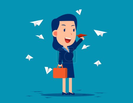 Illustration for Business person with flying paper airplanes. Creative business innovation concept - Royalty Free Image