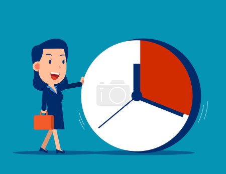 Illustration for Business person pushing huge clock. Time management vector concept - Royalty Free Image