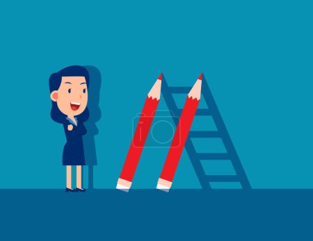 Illustration for Pencils as ladders or stairs in shadow. Creative success and stairway to work project achievement - Royalty Free Image