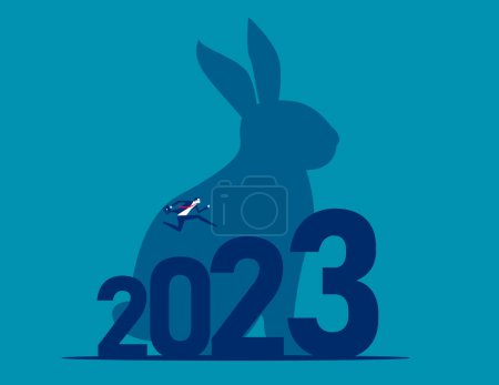 Ilustración de Persona de negocios escalando el 2023. Idea de negocio exitosa - Imagen libre de derechos