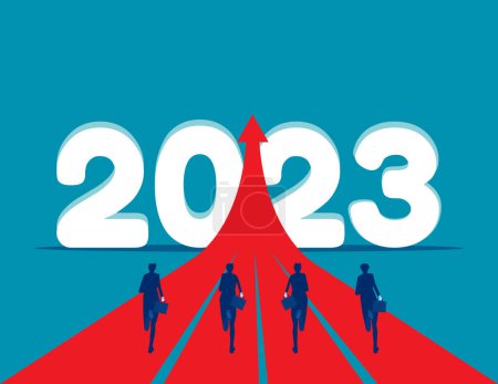 Téléchargez les illustrations : Les gens courent jusqu'en 2023. Démarrer un nouveau but - en licence libre de droit