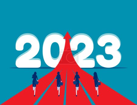 Téléchargez les illustrations : Les gens courent jusqu'en 2023. Démarrer un nouveau but - en licence libre de droit