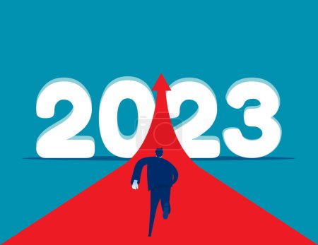 Illustration for People running to 2023. Start up a new to goal - Royalty Free Image