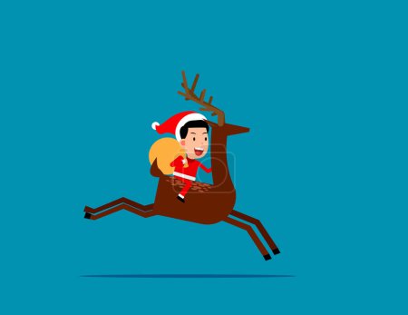 Illustration for Santa Claus and reindeer. Vector illustration cartoon concept - Royalty Free Image