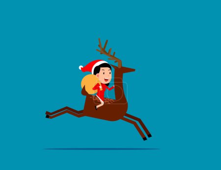 Ilustración de Santa Claus y renos. Ilustración vectorial concepto de dibujos animados - Imagen libre de derechos