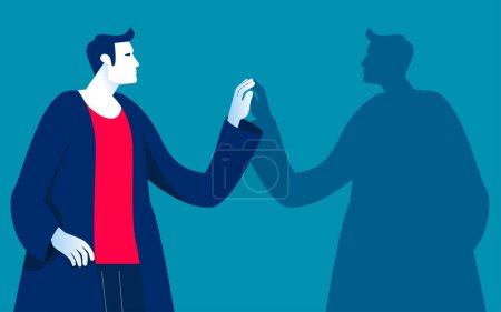 Illustration for Finding and meeting shadow personality. Person discovering unknown hidden - Royalty Free Image