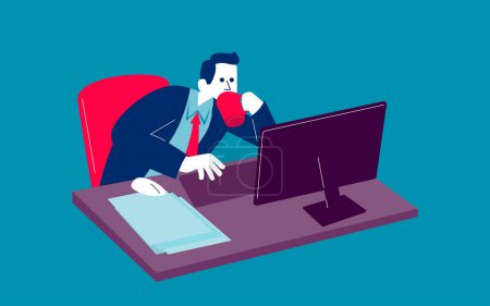 Illustration for Office worker hurrying for deadline in stress. Business busy employee overloaded with work - Royalty Free Image