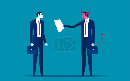 Téléchargez les illustrations : Diable et homme d'affaires. Illustration vectorielle de contrat mal d'affaires - en licence libre de droit