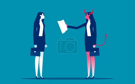 Ilustración de Diablo y hombre de negocios. Negocio mal contrato vector ilustración - Imagen libre de derechos