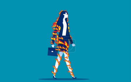 Illustration for Businesswoman on fire. Business vector illustration concept - Royalty Free Image
