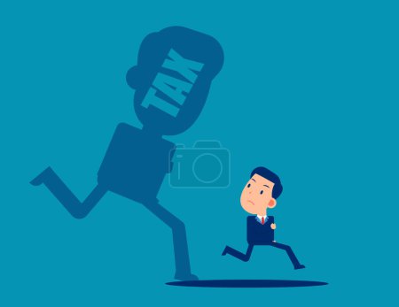 Illustration for Businessman run away from tax shadow. Pay tax finance business vector concept - Royalty Free Image