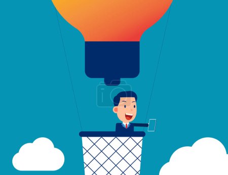 Illustration for Person on balloon and finding idea. Develop project plan and strategy - Royalty Free Image