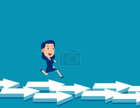 Illustration for Business person run forward in the direction of the arrow. Directional guidance concept - Royalty Free Image