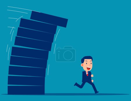 Illustration for Person running away from falling pile. Business vector illustration concept - Royalty Free Image