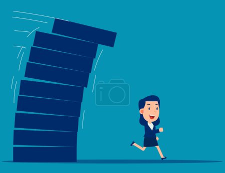 Illustration for Person running away from falling pile. Business vector illustration concept - Royalty Free Image