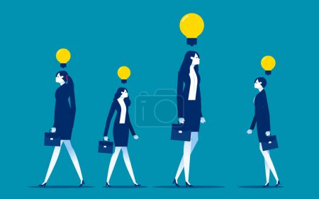 Ilustración de Diversas personas con bombillas por encima de las cabezas generan ideas de negocio. Soluciones creativas empresariales vector ilustración - Imagen libre de derechos