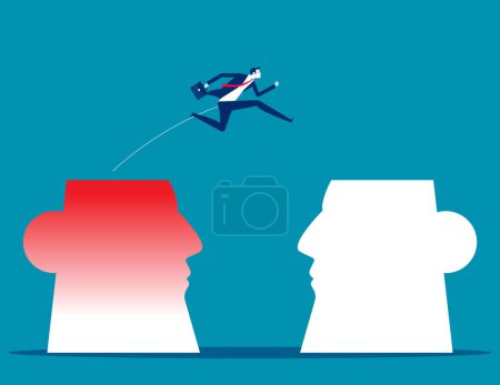 Illustration for Businessman jump from a bad habits head. Business vector illustration concept - Royalty Free Image
