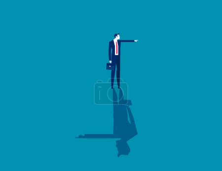 Illustration for Businessman pointing a direction and his shadow pointing another one. Business vector illustration concept - Royalty Free Image